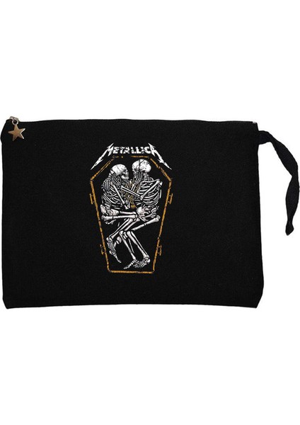 Metallica Grave Two Skeletons Siyah Clutch Astarlı Cüzdan / El Çantası