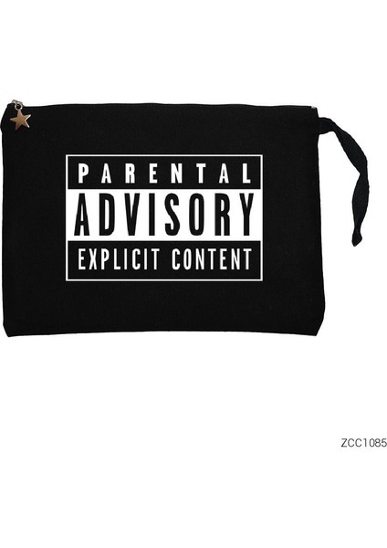 Parental Advisory Siyah Siyah Clutch Astarlı Cüzdan / El Çantası