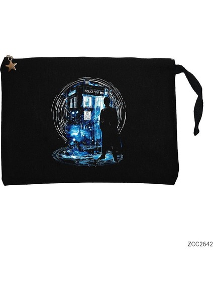 Dr. Who Box Siyah Clutch Astarlı Cüzdan / El Çantası