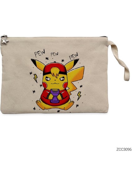Pikachu Pew Krem Clutch Astarlı Cüzdan / El Çantası