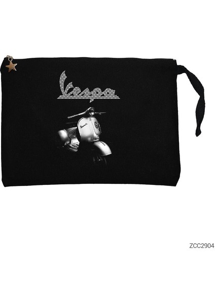 Vespa Scotter Siyah Clutch Astarlı Cüzdan / El Çantası