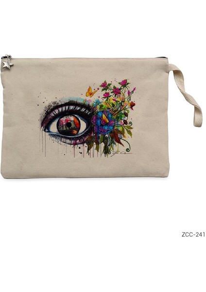 Çizim Göz Krem Clutch Astarlı Cüzdan / El Çantası