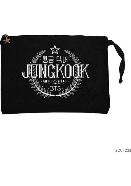 Bts Jungkook Logo Siyah Clutch Astarlı Cüzdan / El Çantası