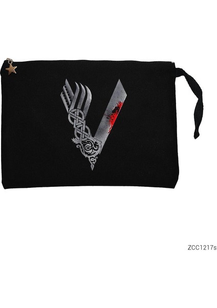 Vikings Blood Logo Siyah Clutch Astarlı Cüzdan / El Çantası
