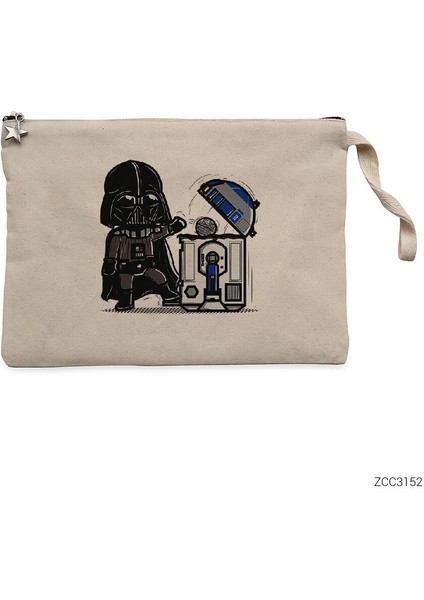 Darth Vader R2D2 Trashcan Krem Clutch Astarlı Cüzdan / El Çantası