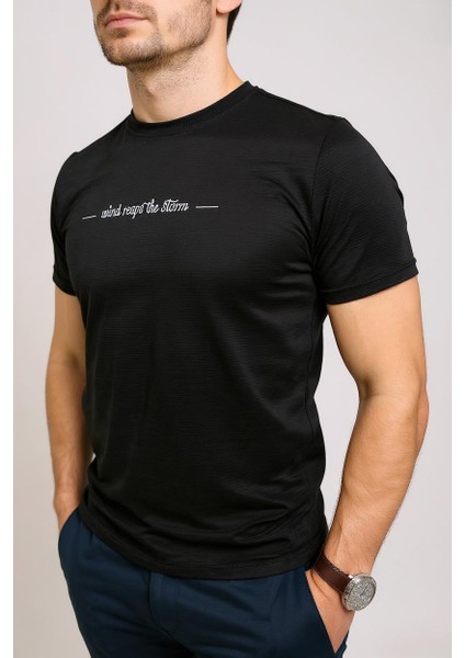 Erkek Slim Fit Enjeksiyon Baskılı Pamuklu T-Shirt
