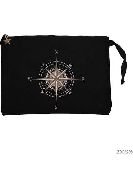 Pusula Siyah Clutch Astarlı Cüzdan / El Çantası