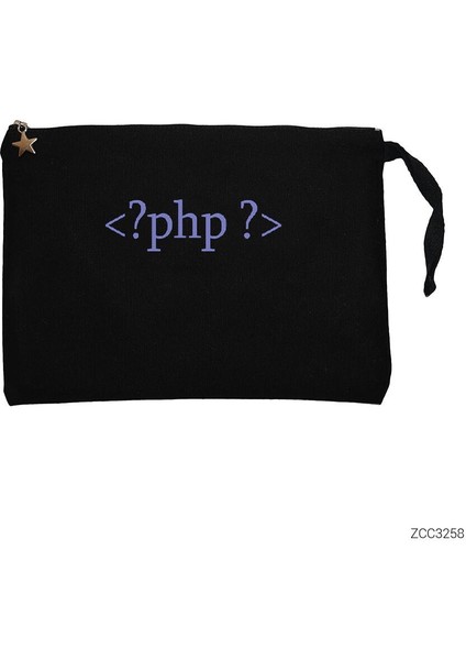 Php Tags Siyah Clutch Astarlı Cüzdan / El Çantası