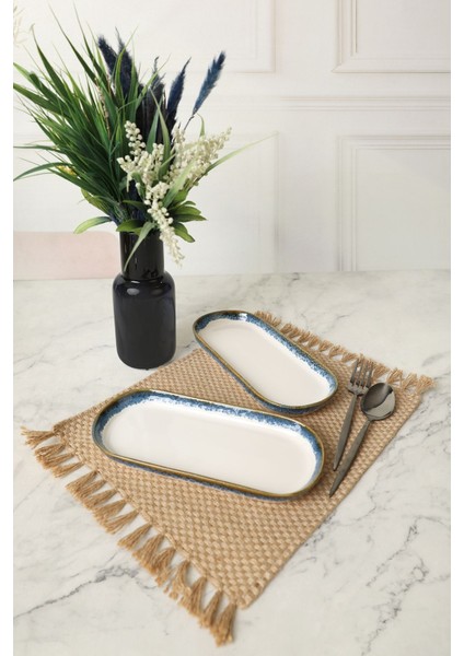 Reaktif Kobalt Noyan Kayık Tabak 26 cm 2 Adet Q82