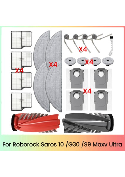Roborock Saros 10 /G30/S9 Maxv Ultra Vakum Ataşmanı Için 23 Adet Ana Yan Fırça Filtresi Paspas Pedi Toz Torbası Aksesuar Seti (Yurt Dışından)