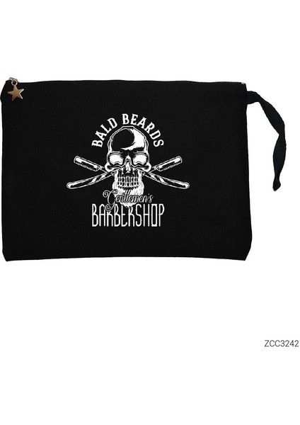 Barbershop Bald Beards Siyah Clutch Astarlı Cüzdan / El Çantası