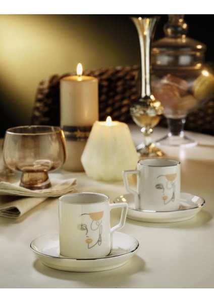 12 Parça Gümüş Renkli Fincan Takımı, Şık ve Zarif Tasarım, 6 Kişilik, 90 ml