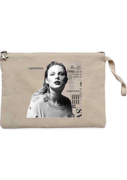 Taylor Swift Portre Krem Clutch Astarlı Cüzdan / El Çantası