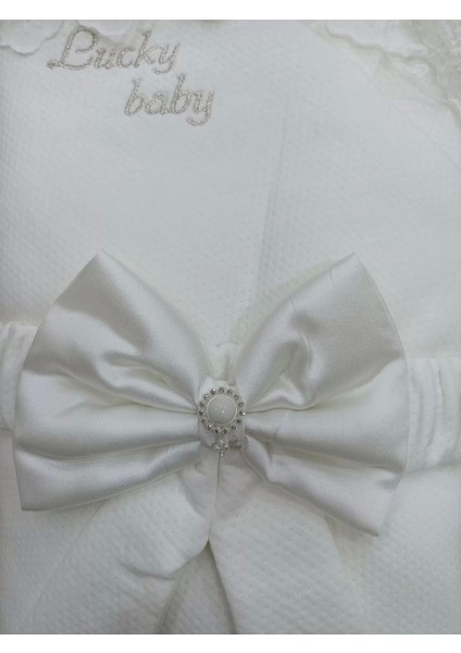 03 Yenidoğan Sahra Taç Lucky Baby Nakışlı Kumru Kundak Bebek Battaniyesi Ekru modelleri