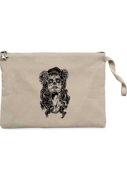 La Calavera Catrina Krem Clutch Astarlı Cüzdan / El Çantası