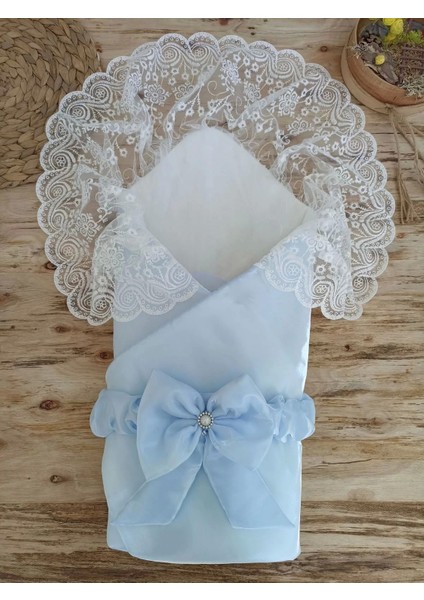03 Yenidoğan Kumru Inci Fiyonk Kristal Parlak Duvaklı Kundak Bebek Battaniyesi Mavi