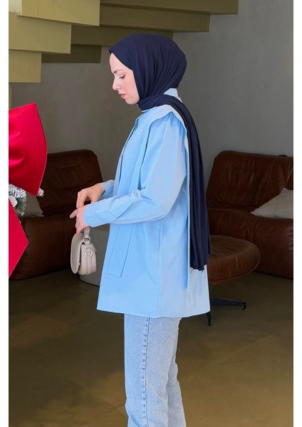 Omuz Vatka Detaylı Tesettür Gömlek Bebe Mavisi fiyatları
