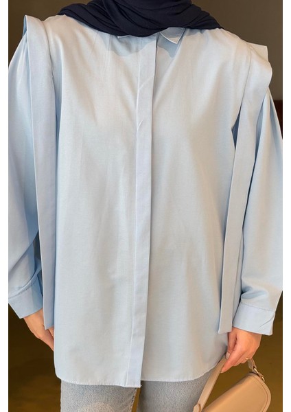 Omuz Vatka Detaylı Tesettür Gömlek Bebe Mavisi modelleri