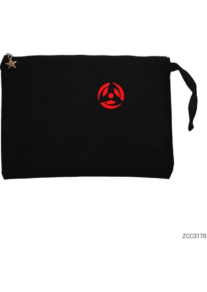Naruto Cep Logo Siyah Clutch Astarlı Cüzdan / El Çantası