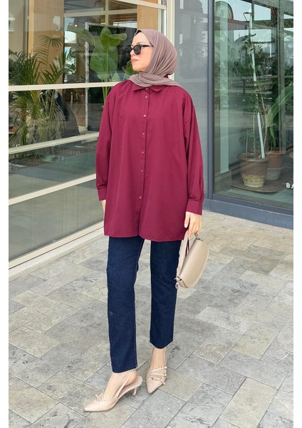 Oversize Gömlek Bordo
