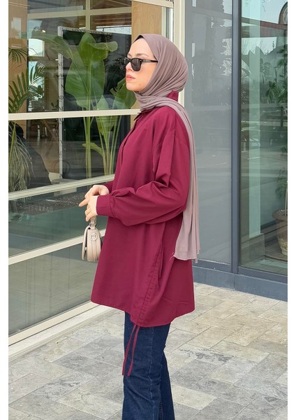 Oversize Gömlek Bordo