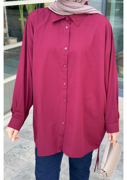 Oversize Gömlek Bordo