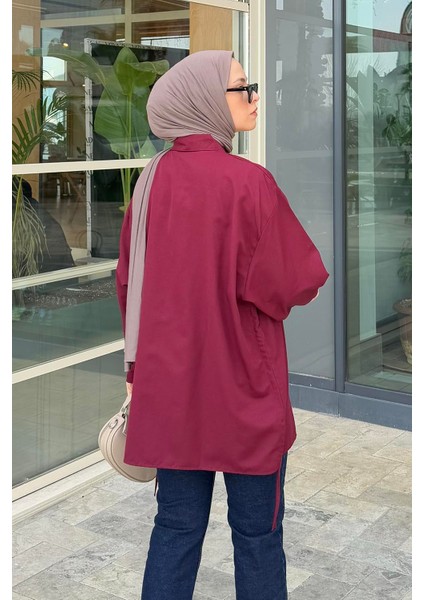 Oversize Gömlek Bordo