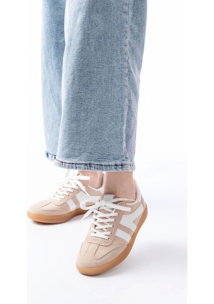 M-1004 Bej Süet Bağcıklı Termo Taban Günlük Kadın Spor fiyatları