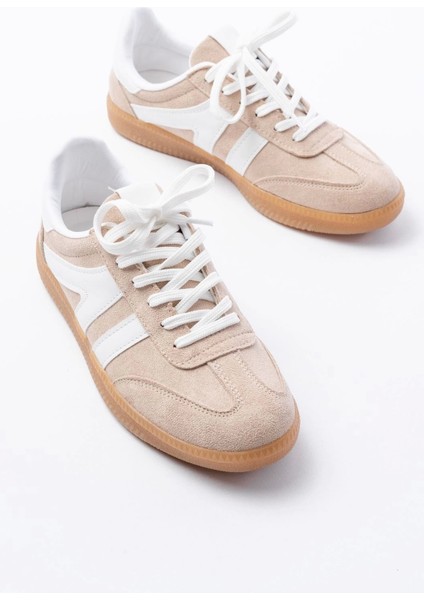 M-1004 Bej Süet Bağcıklı Termo Taban Günlük Kadın Spor modelleri