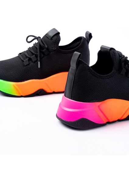 RS-400 Siyah Bağcıklı Fileli Renkli Taban Günlük Kadın Spor indirimleri