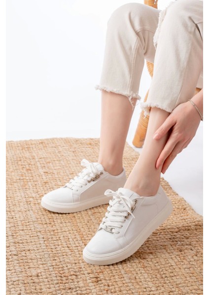 P-910 Beyaz Bağcıklı Taban Dikişli Günlük Kadın Spor