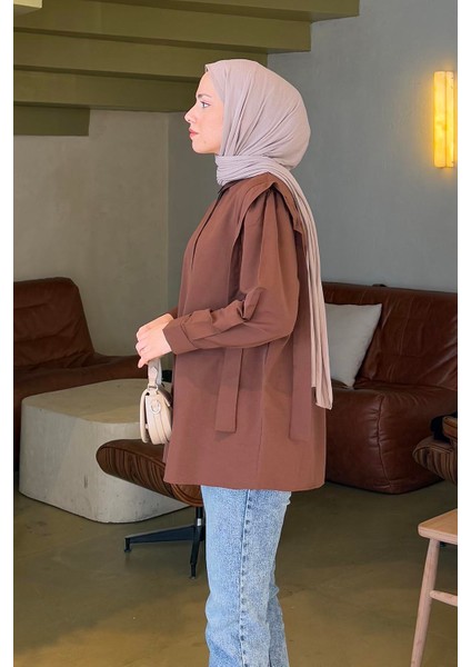 Omuz Vatka Detaylı Tesettür Gömlek Acı Kahverengi fiyatları