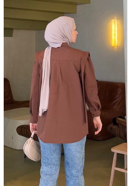 Omuz Vatka Detaylı Tesettür Gömlek Acı Kahverengi fırsatları