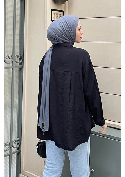 Tek Cep Oversize Gömlek Siyah