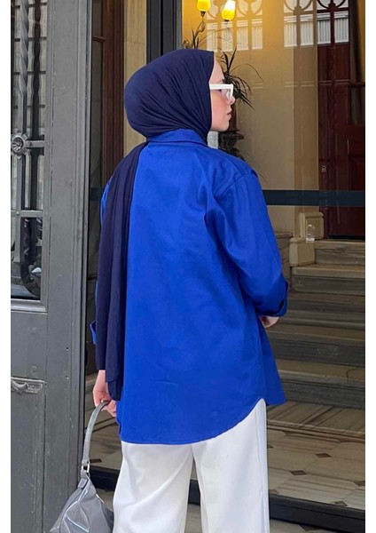 Tek Cep Detaylı Gabardin Gömlek Saks Mavisi modelleri