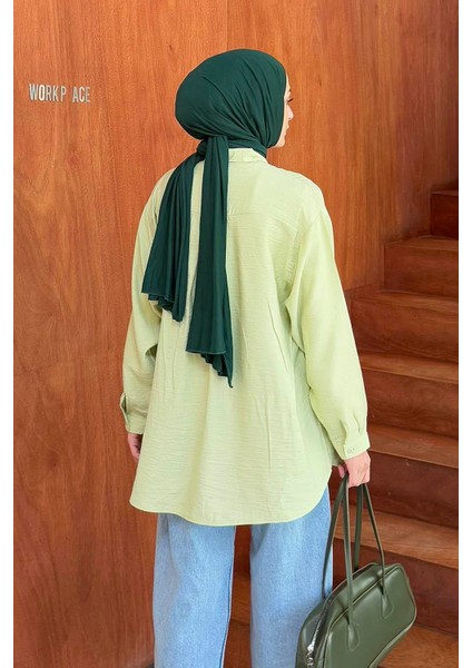 Ağaç Kabuğu Dokulu Pamuklu Tesettür Gömlek Mint Yeşili fırsatları
