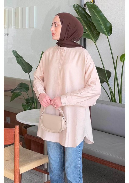 Ağaç Kabuğu Dokulu Pamuklu Tesettür Gömlek Taş fiyatları