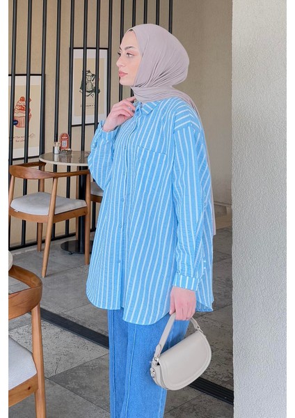 Carla Çizgili Tesettür Gömlek Bebe Mavisi