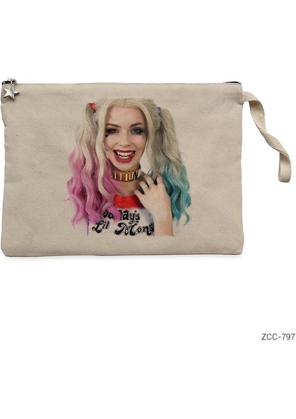 Cute Harley Quinn Krem Clutch Astarlı Cüzdan / El Çantası