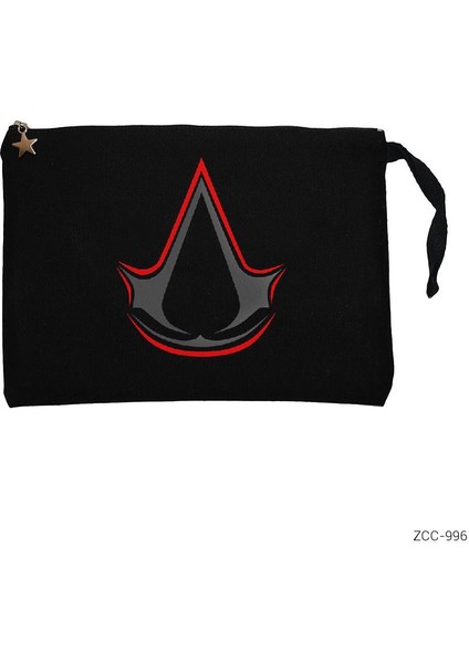 Assassins Creed Logo Redline Siyah Clutch Astarlı Cüzdan / El Çantası
