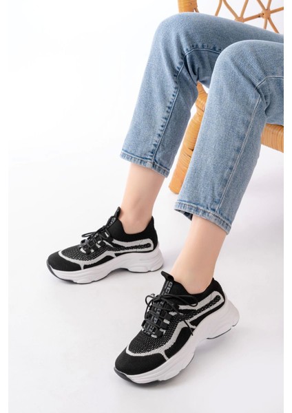 3001 Siyah Bağcıklı Fileli Günlük Spor Ayakkabı
