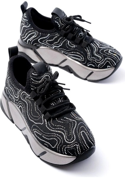 RS-402 Siyah Bağcıklı Fileli Taşlı Platin Taban Günlük Kadın Spor fırsatları