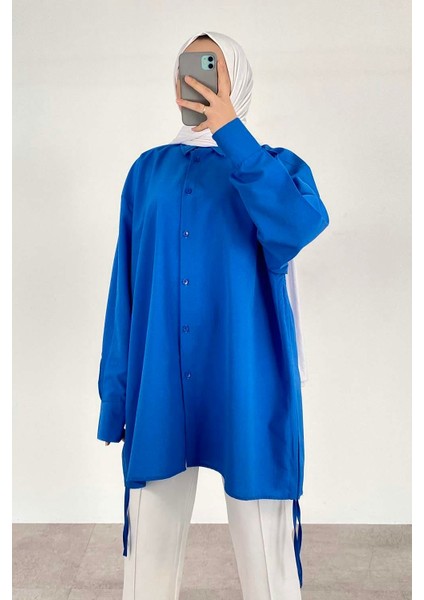 Oversize Gömlek Saks Mavisi