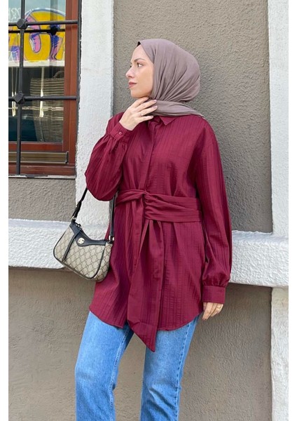 Belden Bağlamalı Tunik Gömlek Bordo fiyatları