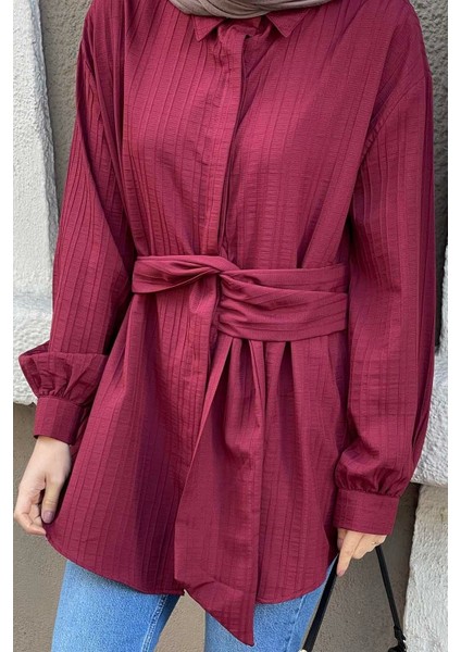 Belden Bağlamalı Tunik Gömlek Bordo fırsatları