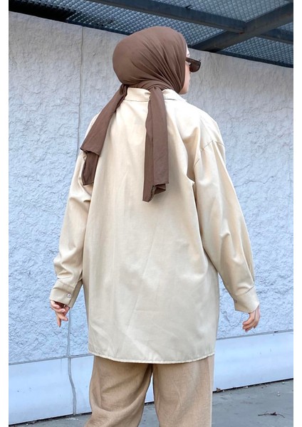 Oversize Gömlek Bej modelleri
