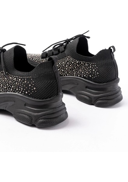 3002 Siyah Bağcıklı Fileli Taş Aksesuarlı Günlük Spor Ayakkabı modelleri