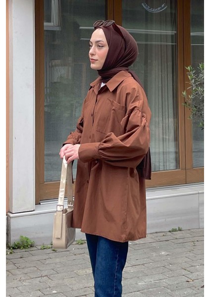 Kol Bağlama Detaylı Oversize Gömlek Acı Kahverengi fiyatları