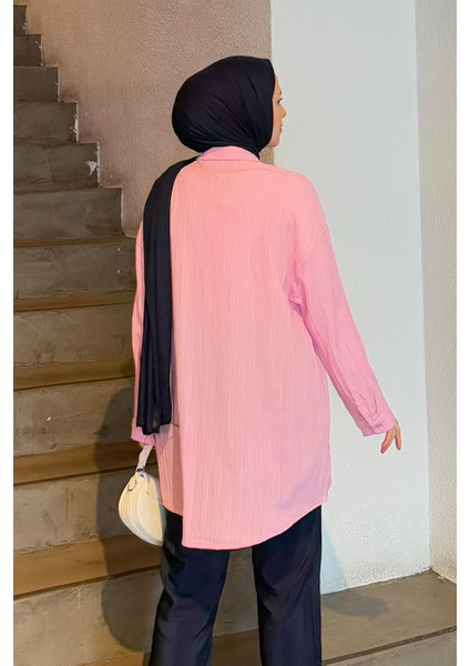 Tek Cepli Gofre Tesettür Gömlek Pembe fırsatları
