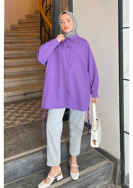 Oversize Gömlek Mor